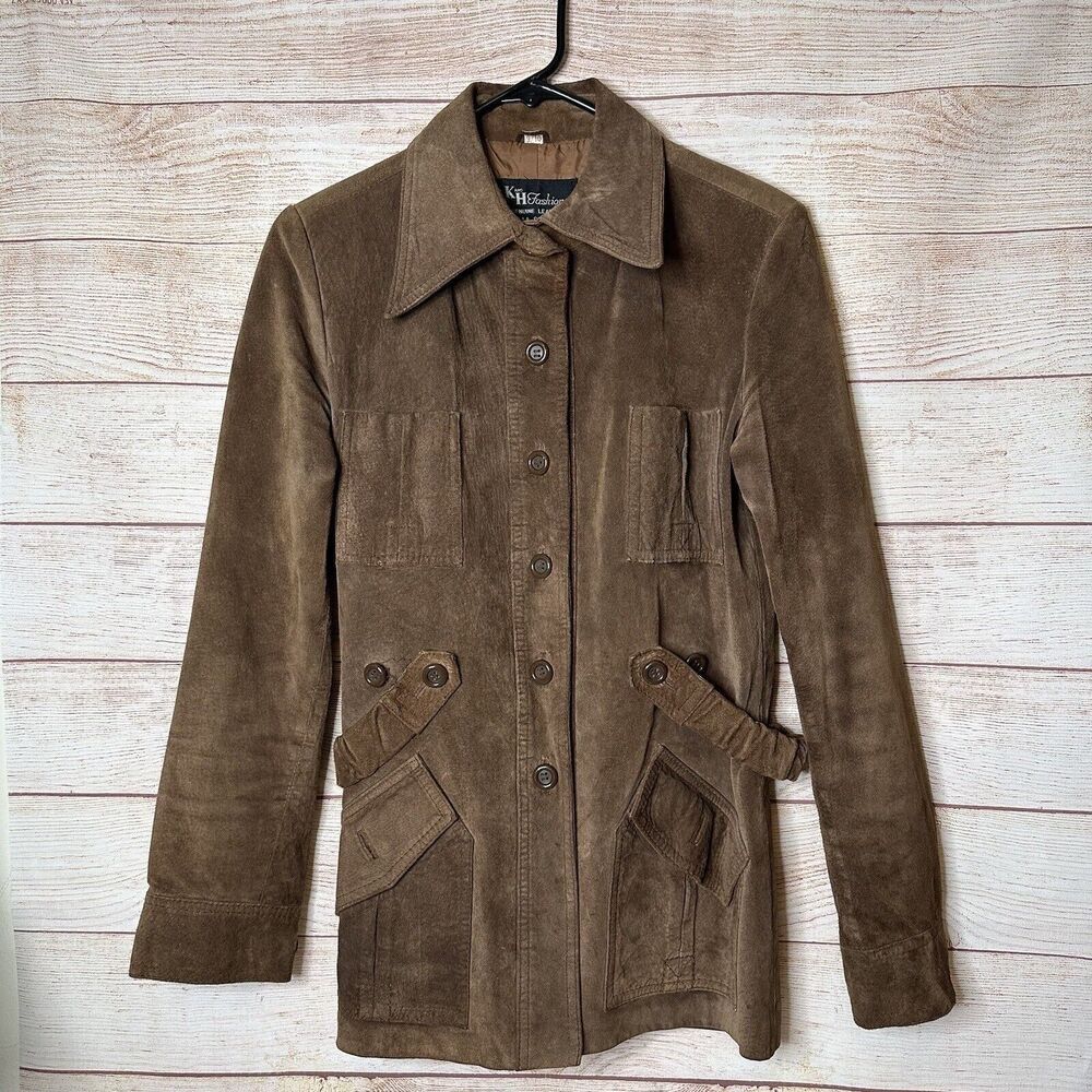 Vintage K and H Fashions Brown Leather Suede Retro Blazer Jacket Women's 9 / 10